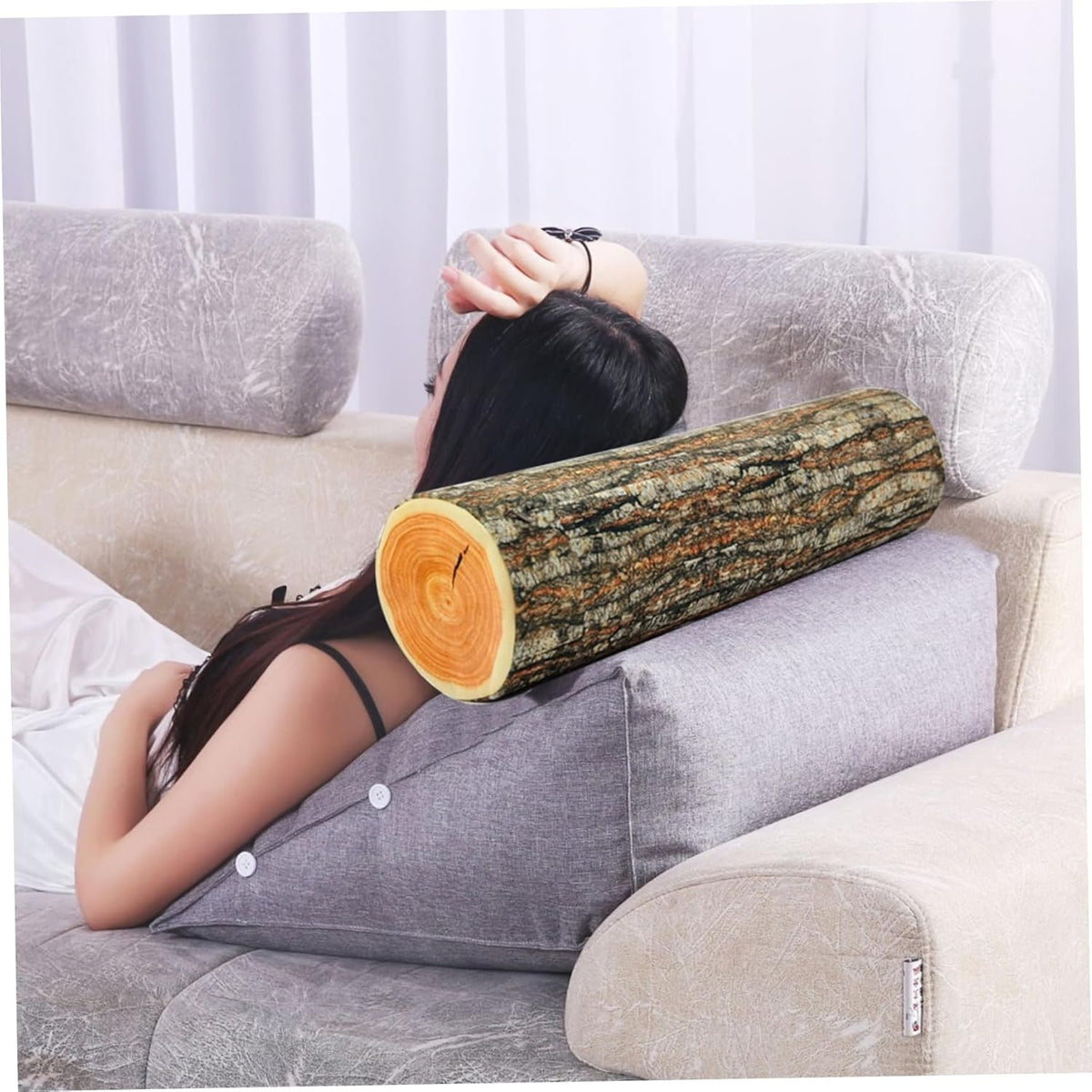 Log Cushion Round Stump Shaped Wood Grain Design Decorative Pillow Cover for Home Decor