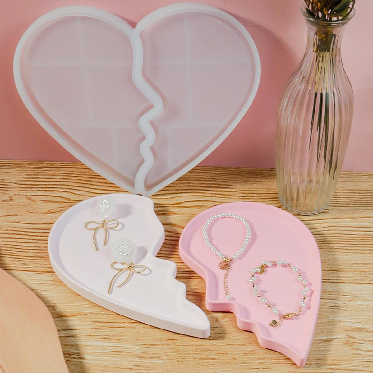 Heart Jewelry Tray Silicone Mold, Epoxy Resin Casting Mold for Jewelry Storage