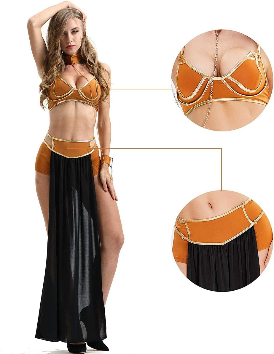 Women's Halloween Cosplay Clothing, Sexy Costume Princess Slave Miss Manners Uniform, Princess Leia Captive Adult Costume Black M Black M