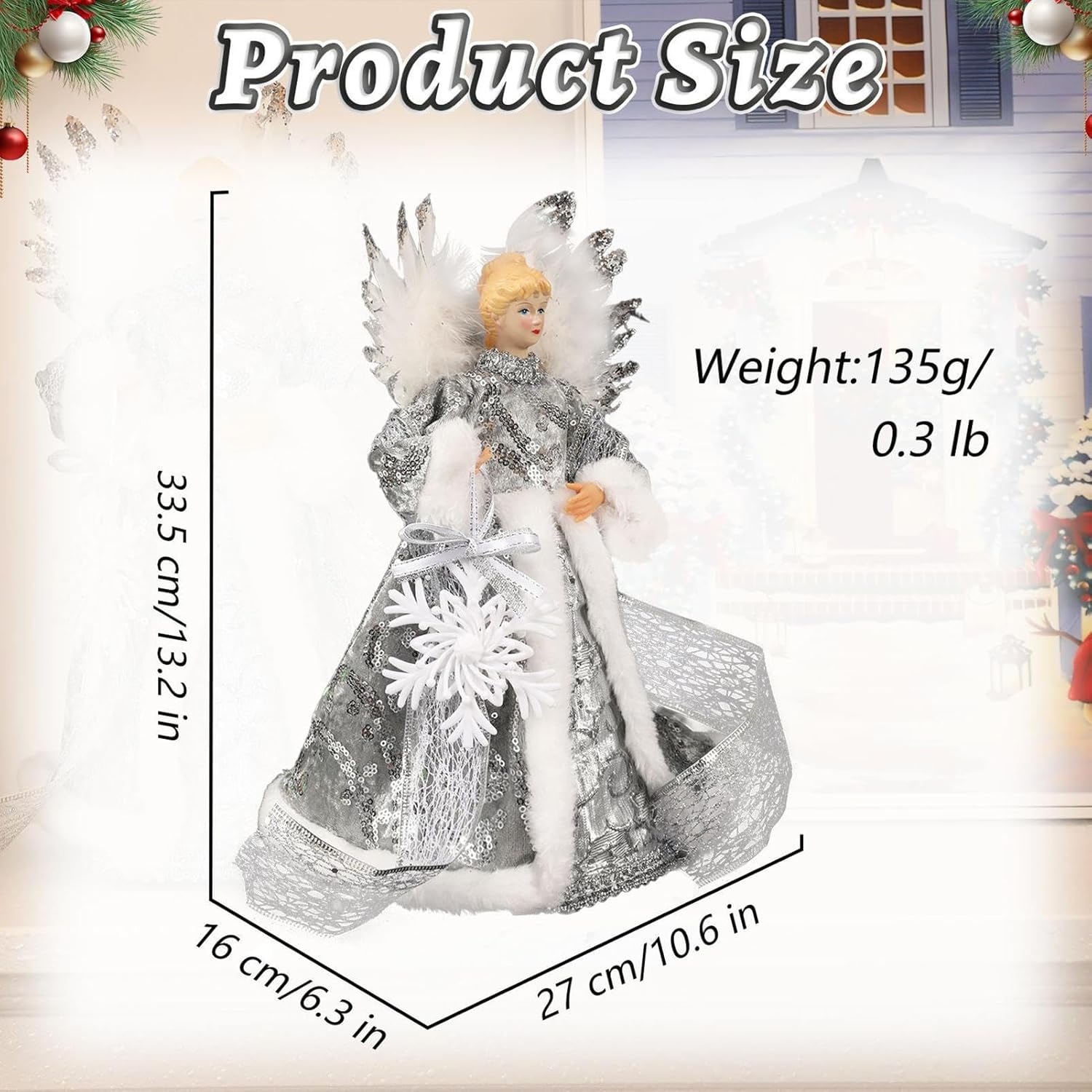 Christmas Tree Angel Tops with White Feather Wings Ornament