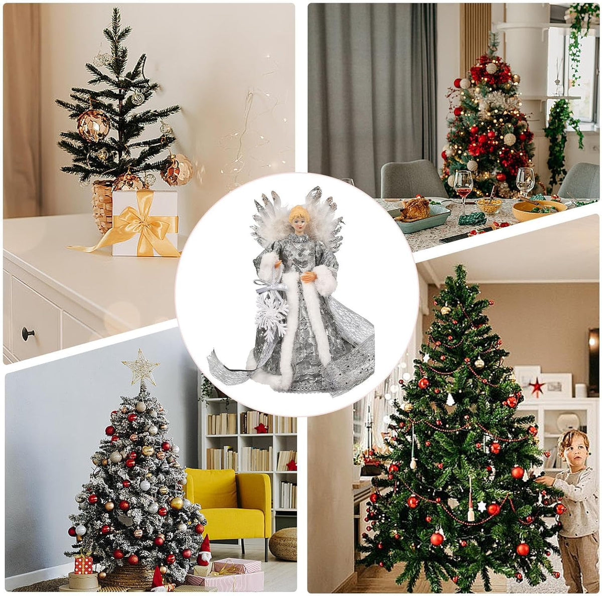 Christmas Tree Angel Tops with White Feather Wings Ornament