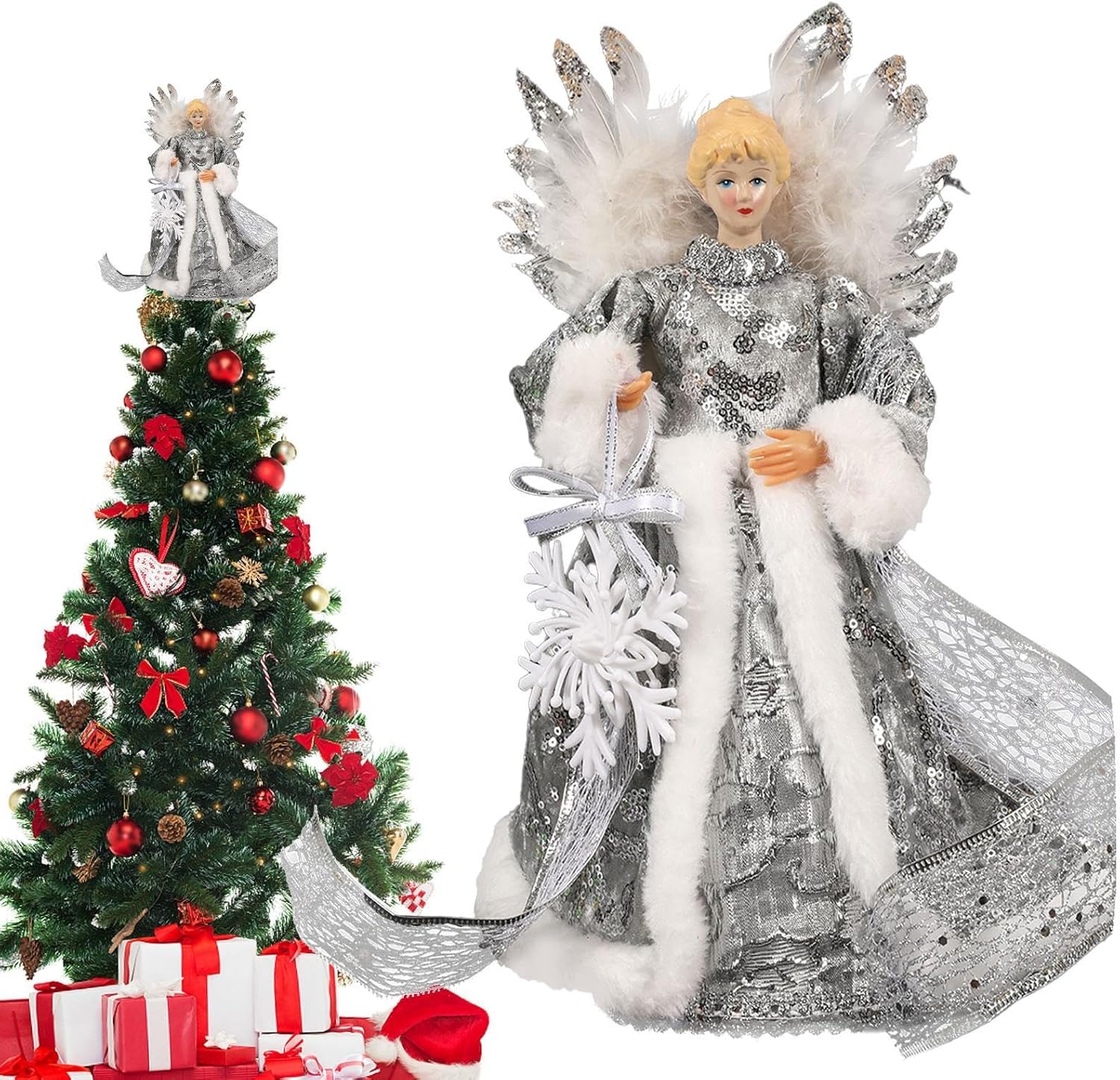 Christmas Tree Angel Tops with White Feather Wings Ornament