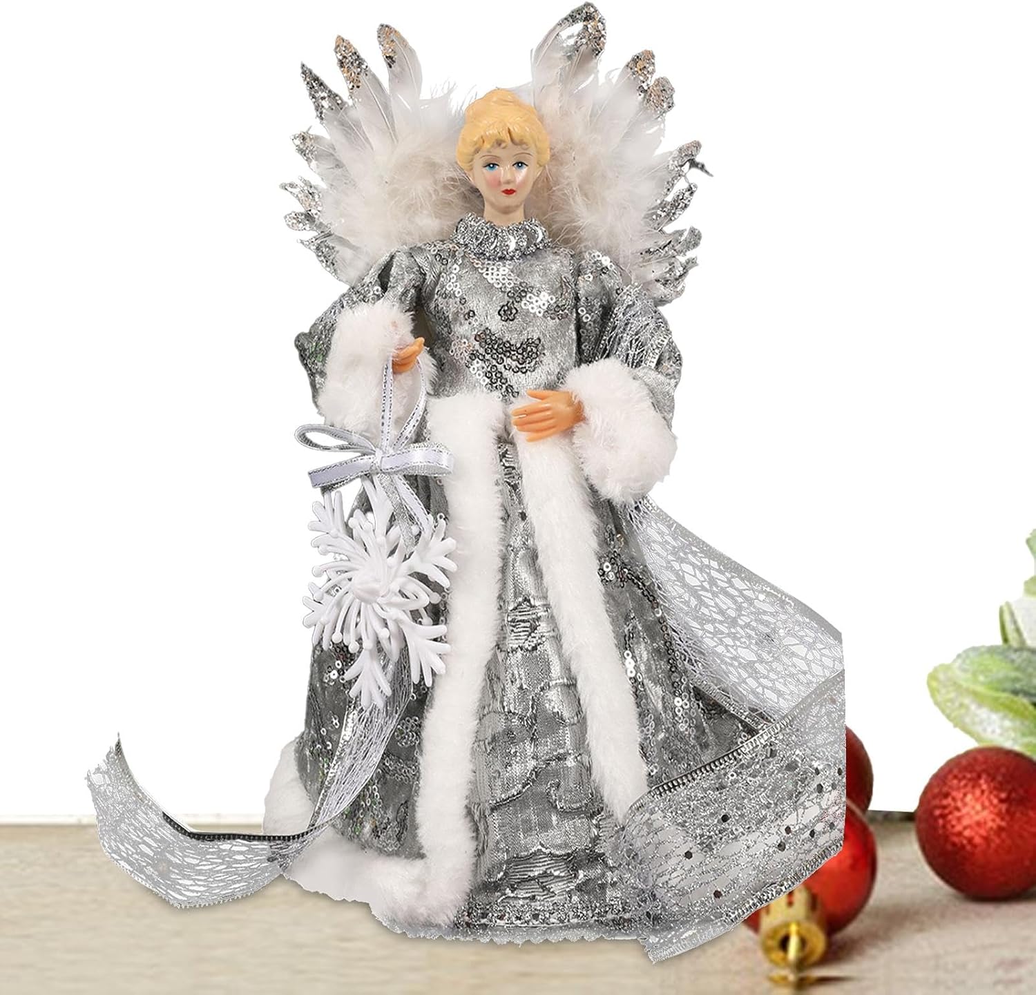 Christmas Tree Angel Tops with White Feather Wings Ornament