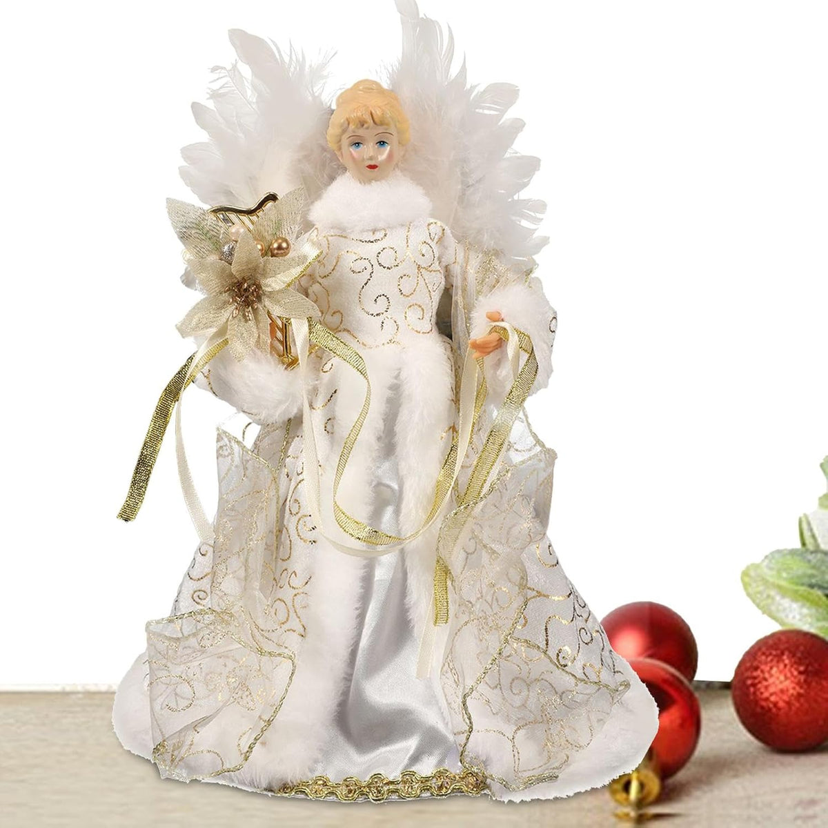 Christmas Tree Angel Tops with White Feather Wings Decorative Ornaments for Holiday Decor