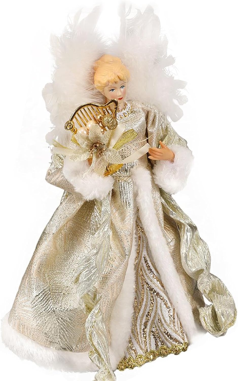 Christmas Tree Angel Topper with White Feather Wings Decorative Ornament