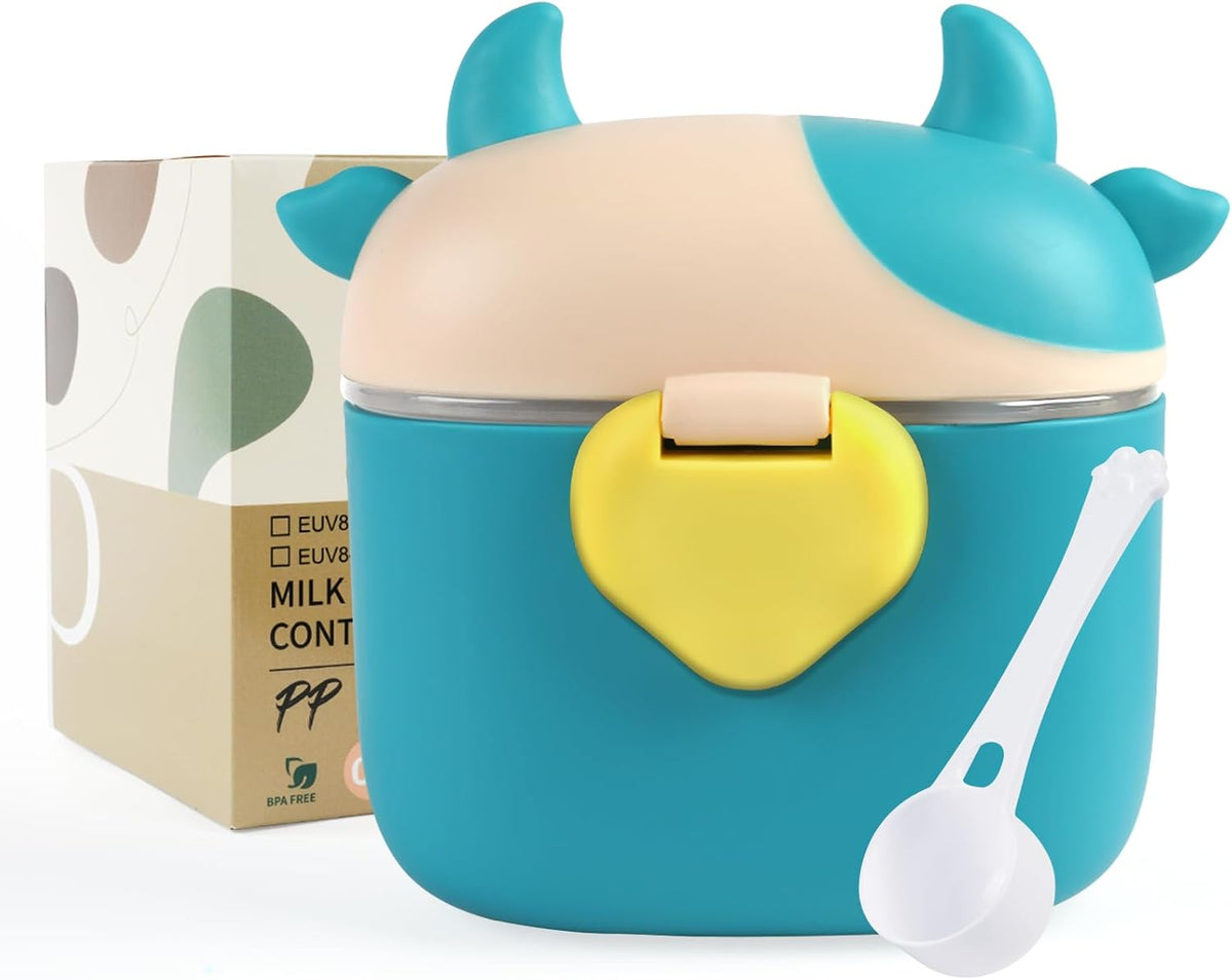 Milk Dispenser Cans, Milk Powder Dosing Box with Spoon, Capacity is about 230g/46 Spoons, Portable Baby Milk Powder Container (Green Calf) Green