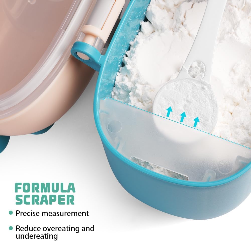 Milk Dispenser Cans, Milk Powder Dosing Box with Spoon, Capacity is about 230g/46 Spoons, Portable Baby Milk Powder Container (Green Calf) Green