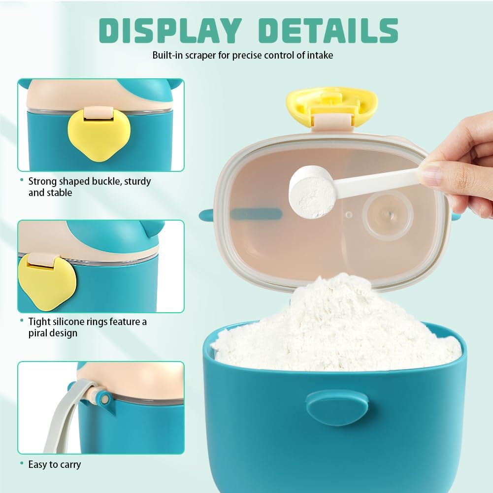 Milk Dispenser Cans, Milk Powder Dosing Box with Spoon, Capacity is about 230g/46 Spoons, Portable Baby Milk Powder Container (Green Calf) Green