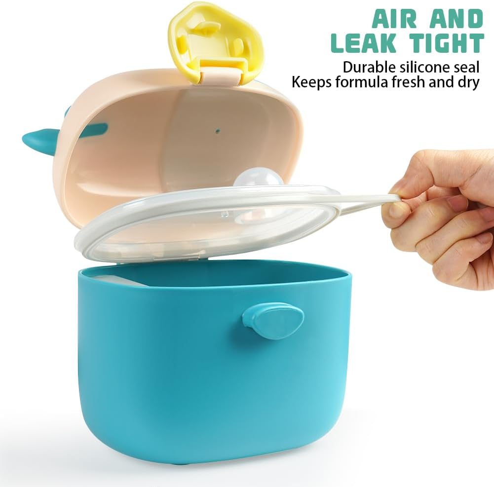 Milk Dispenser Cans, Milk Powder Dosing Box with Spoon, Capacity is about 230g/46 Spoons, Portable Baby Milk Powder Container (Green Calf) Green