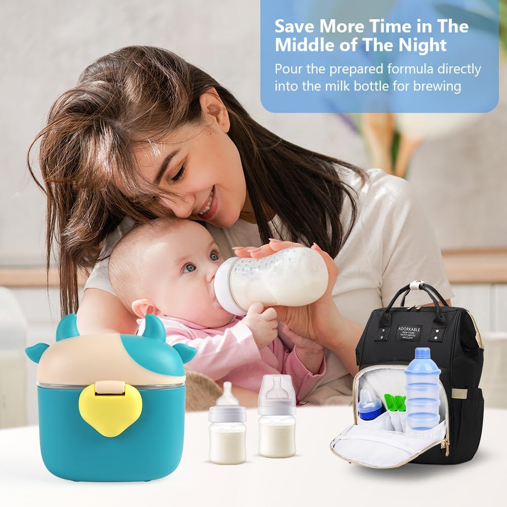 Milk Dispenser Cans, Milk Powder Dosing Box with Spoon, Capacity is about 230g/46 Spoons, Portable Baby Milk Powder Container (Green Calf) Green