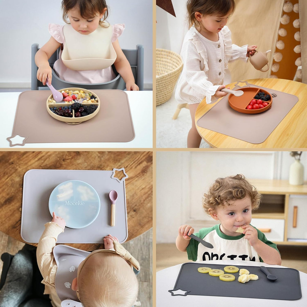 Silicone Baby Placemat 2-Pack Non-Slip Washable BPA-Free for Kids Light Mauve Skin Tones