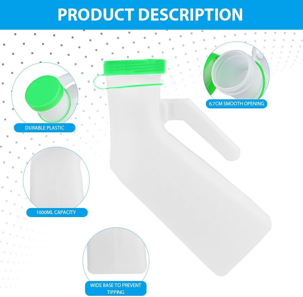 Urinal Bottle for Men, Glow-in-the-Dark 1000ml Pee Bottle for Travel & Incontinence Green