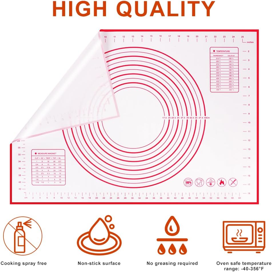 Non-stick rolling pin, 70×50cm silicone rolling pin, non-slip silicone baking mat, food plate, cake mat, cake mat, cake/pizza mat 70*50CM - red