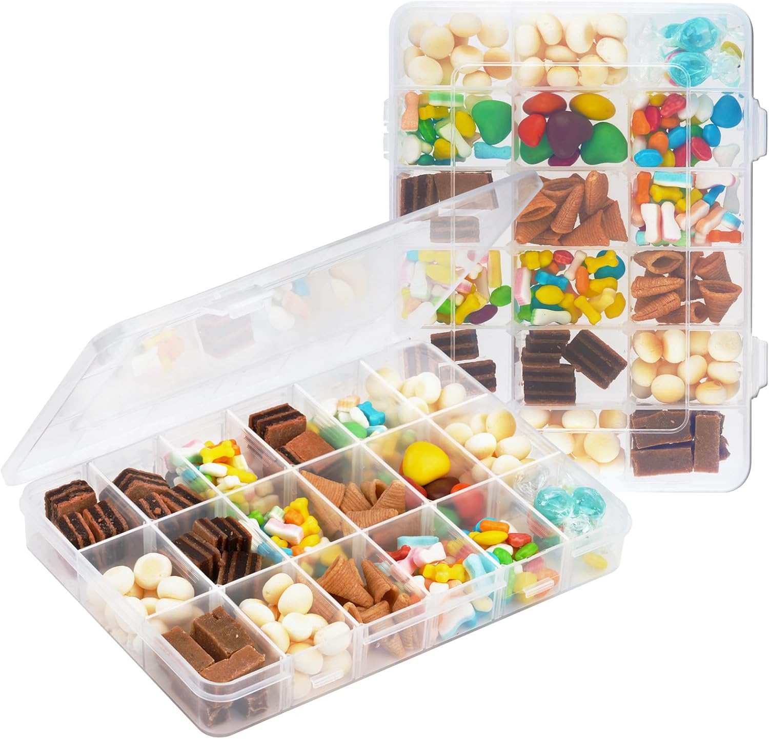 18-Compartment Snack Box, 2 Pieces Snack Plates with Lids for Candy, Nuts, Snacks, Adjustable Plastic Storage Box for Jewelry, Transparent Sorting Boxes 18 compartments-2 pieces
