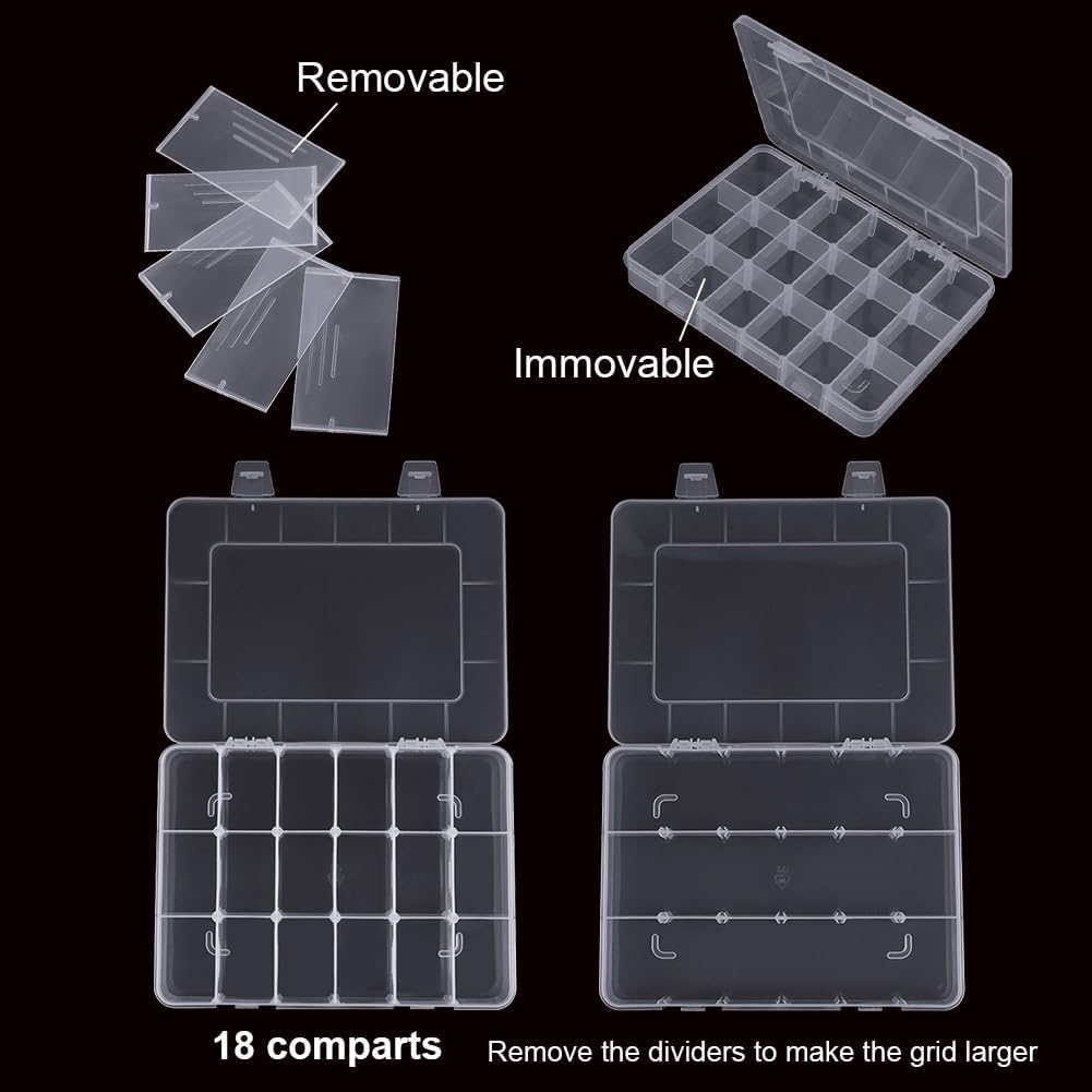 18-Compartment Snack Box, 2 Pieces Snack Plates with Lids for Candy, Nuts, Snacks, Adjustable Plastic Storage Box for Jewelry, Transparent Sorting Boxes 18 compartments-2 pieces