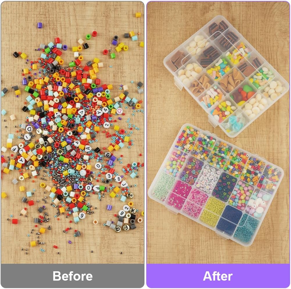 18-Compartment Snack Box, 2 Pieces Snack Plates with Lids for Candy, Nuts, Snacks, Adjustable Plastic Storage Box for Jewelry, Transparent Sorting Boxes 18 compartments-2 pieces