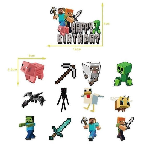 Minecraft Happy Birthday Decoration Set with Banner Pull Flag and Cake Decorations