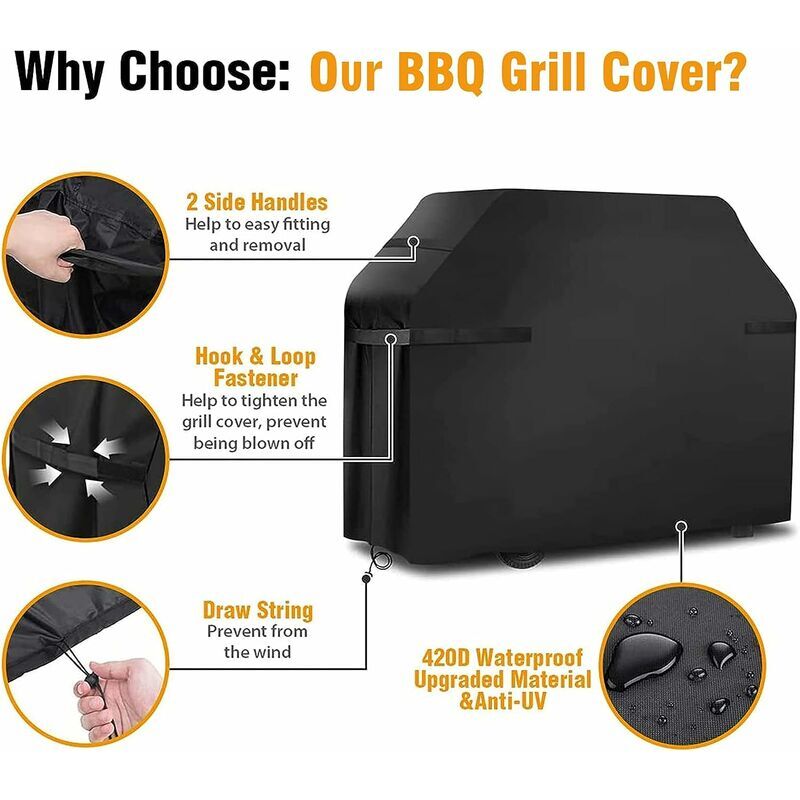 Heavy-Duty Waterproof Grill Cover with Straps and Storage Bag 145x61x117cm