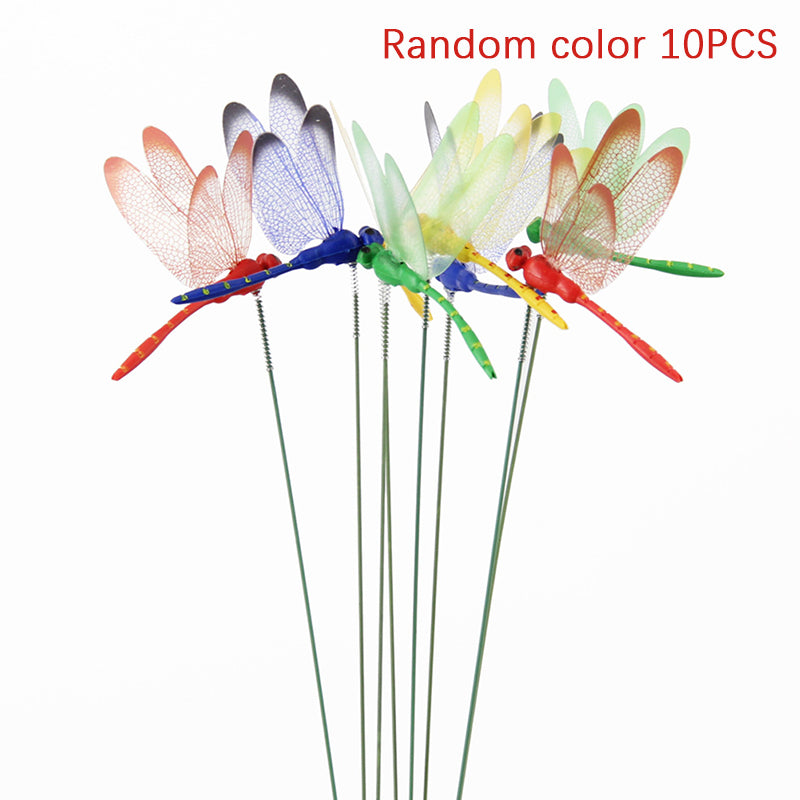 Dragonfly Insert Sticks 10pcs Multicolor Simulation Decoration with Dragonflies