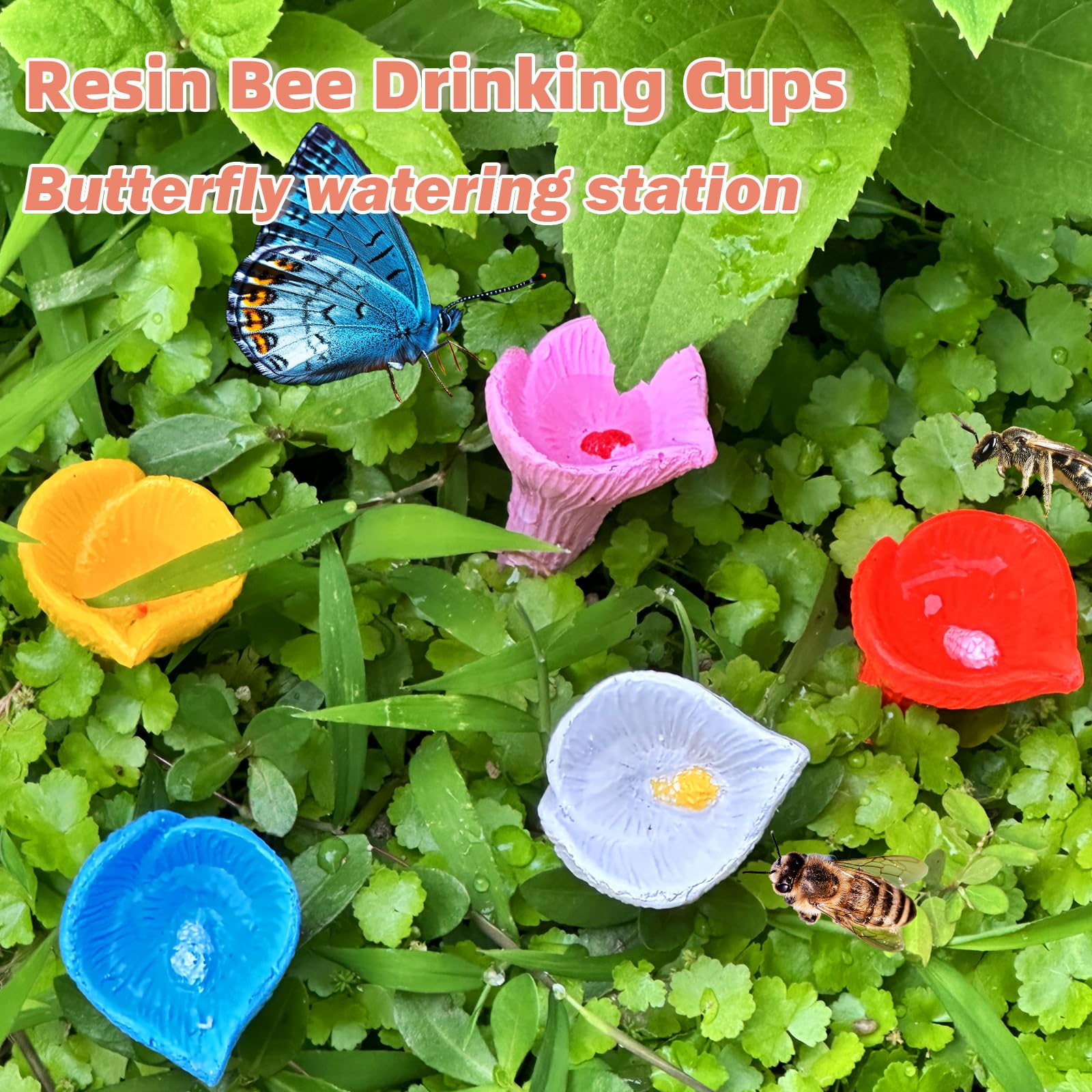 Bee Drinking Station 5-Pack Blue Outdoor Garden Cup Compatible with Bees and Butterflies Waterer