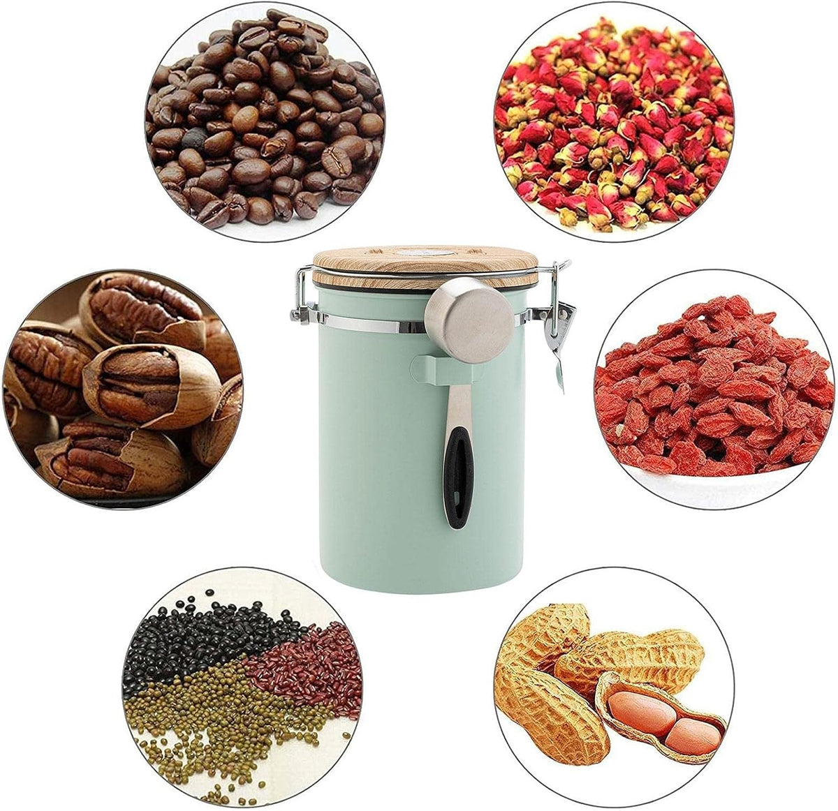 Green Coffee Container with CO2 Valve 1.8L Airtight Storage Jar