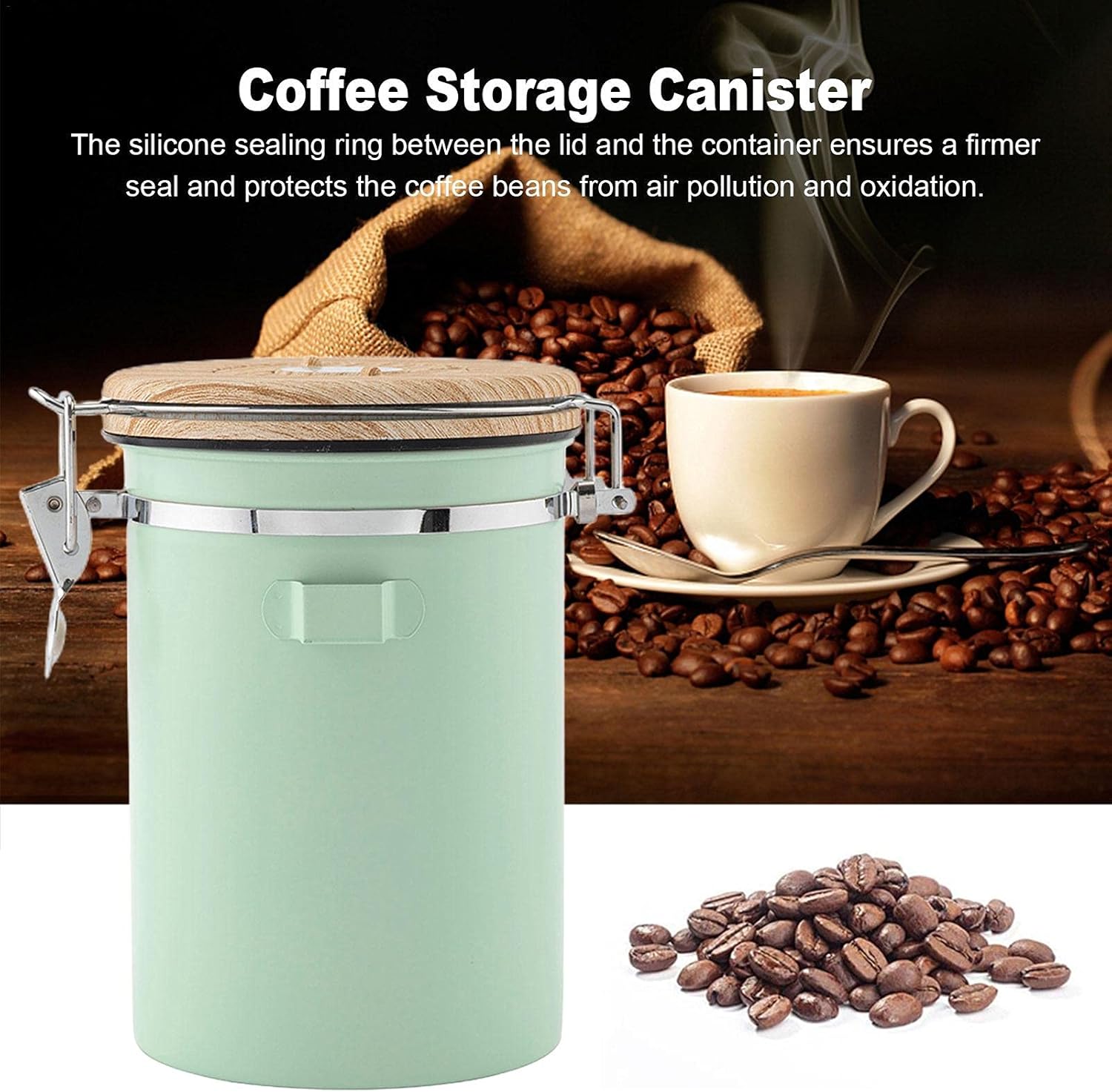 Green Coffee Container with CO2 Valve 1.8L Airtight Storage Jar
