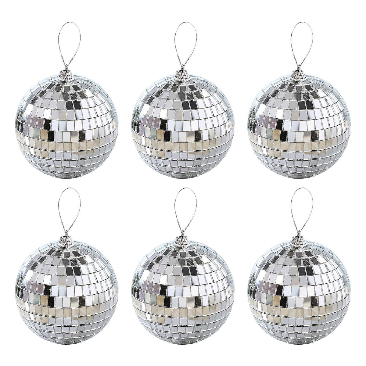 Silver Disco Ball Party Decorations 6/12 pcs Mini Plastic Ornaments with Silver_MGF 6CM