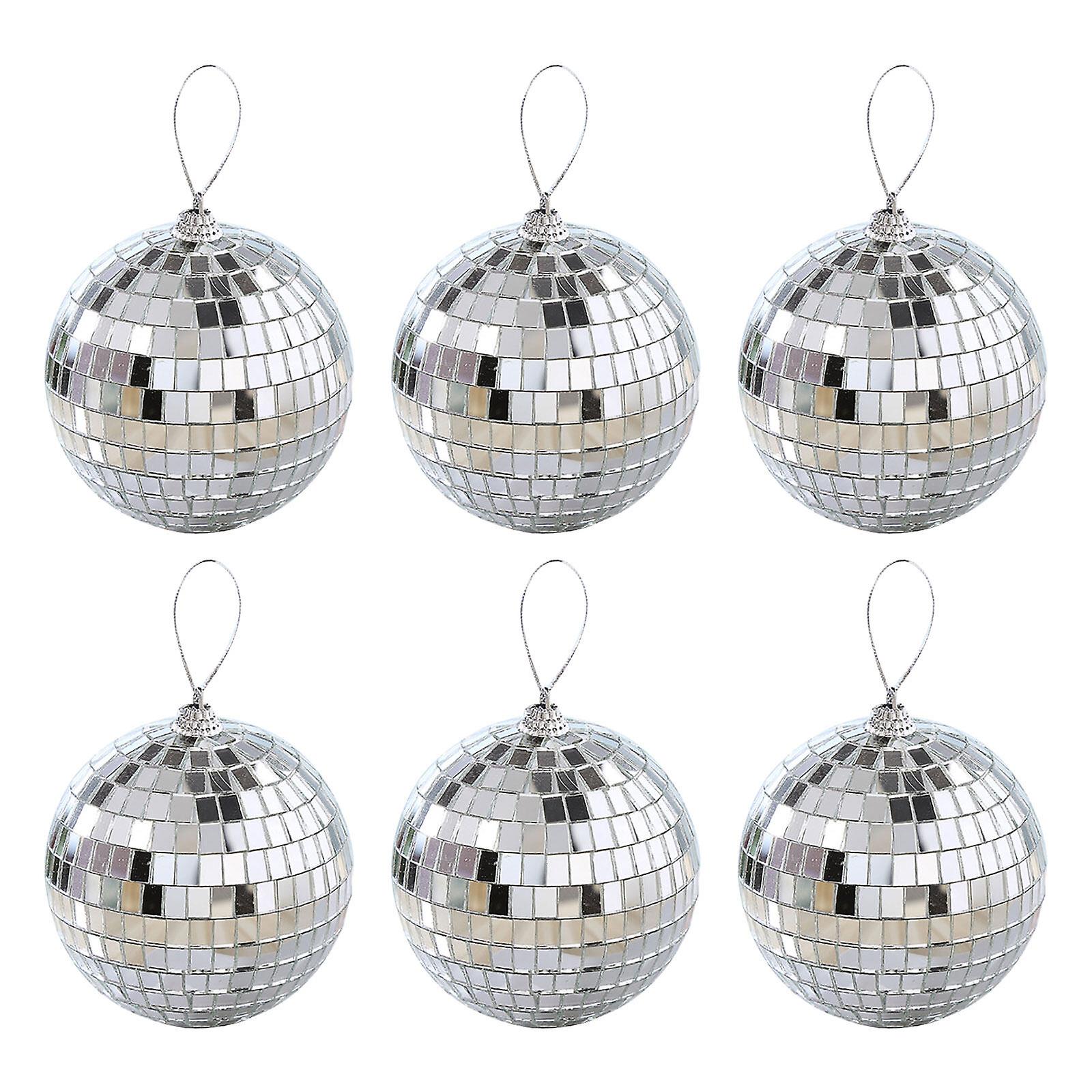 Silver Disco Ball Party Decorations 6/12 pcs Mini Plastic Ornaments with Silver_MGF 6CM