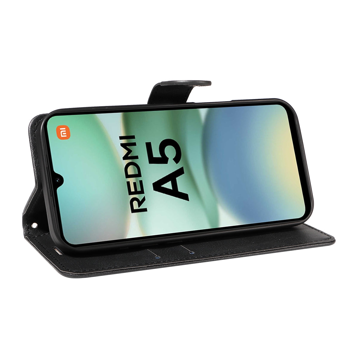 Xiaomi Redmi A5 4G Leather Wallet Case with Card Slots, PU Leather Cover, MGF Black Color, Compatible with Xiaomi