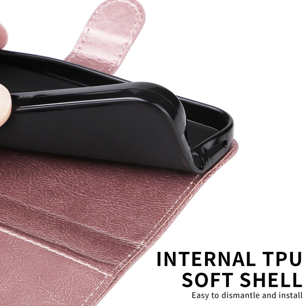 Xiaomi Redmi A5 4G PU Leather Wallet Case Compatible with SKALO MGF Pink Gold