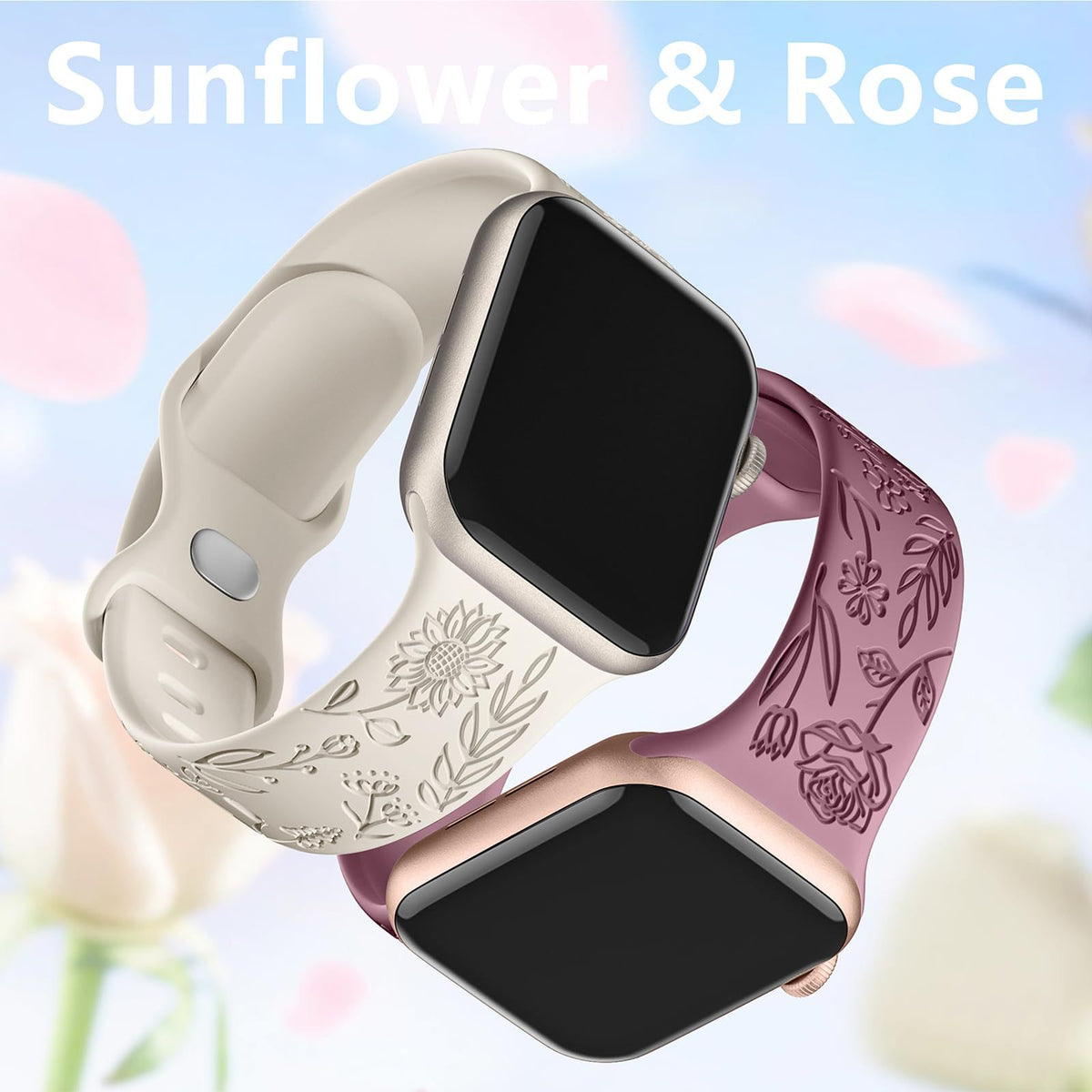 Compatible with Apple Watch 41mm Silicone Watch Strap Small Rose Embossed iWatch S9 876SE Rose Blue Grey 38/40/41mm