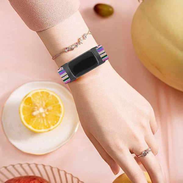 3-pack, elastic nylon wristband compatible with Fitbit Charge 5 - adjustable wristband in breathable fabric