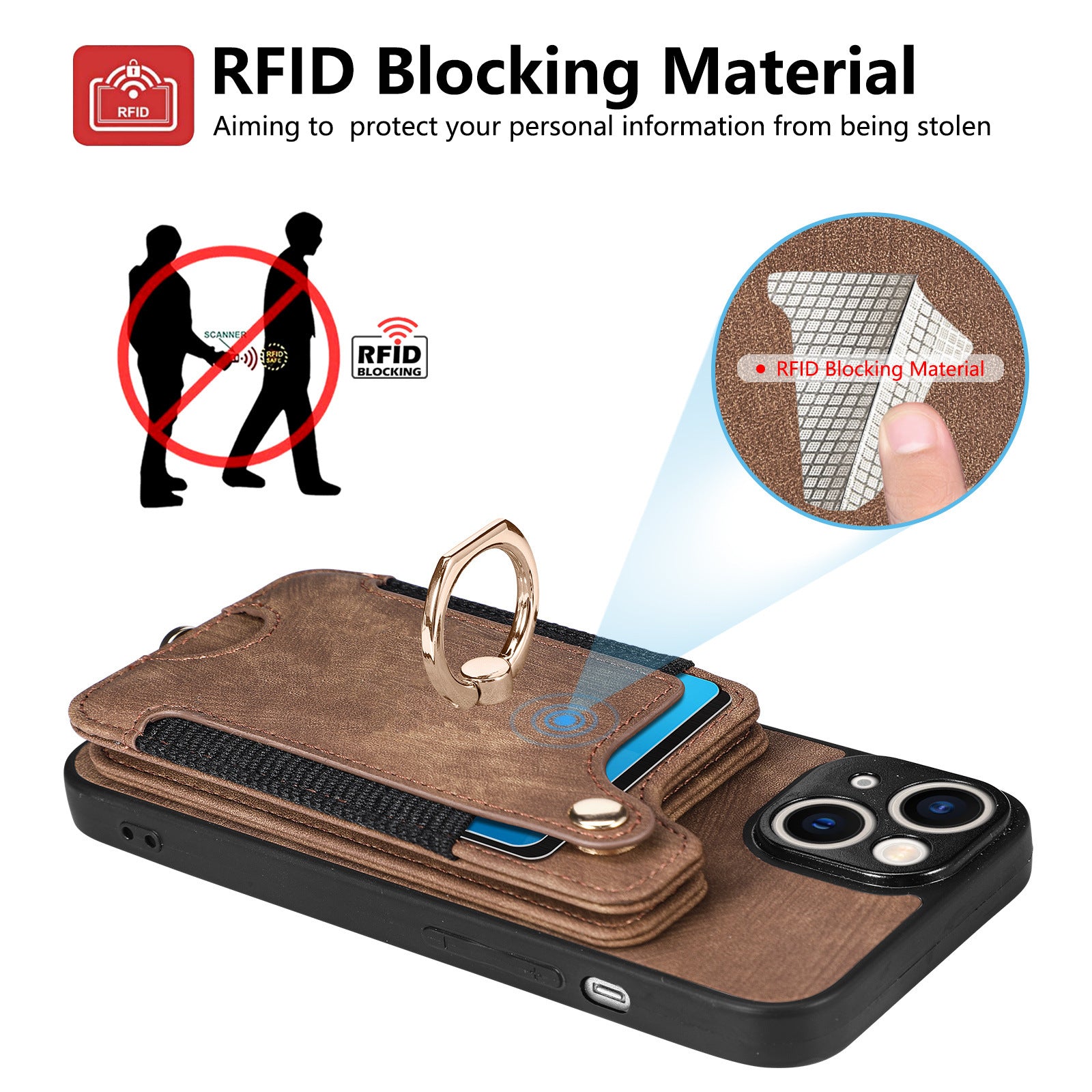 Mobile Phone Leather Case Compatible with iPhone RFID Anti-Theft Swipe Loop Buckle Rope Multifunctional Card Holder Brown [With Leather Strap] Brown [With Leather Lanyard]] iPhone 13 Pro