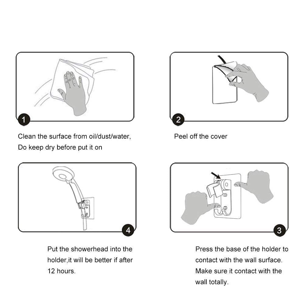 Adjustable Shower Head Holder, Self-Adhesive Handheld Shower Holder with 3M Sticker, Reusable, Durable, Waterproof, Wall Mount for Bathroom