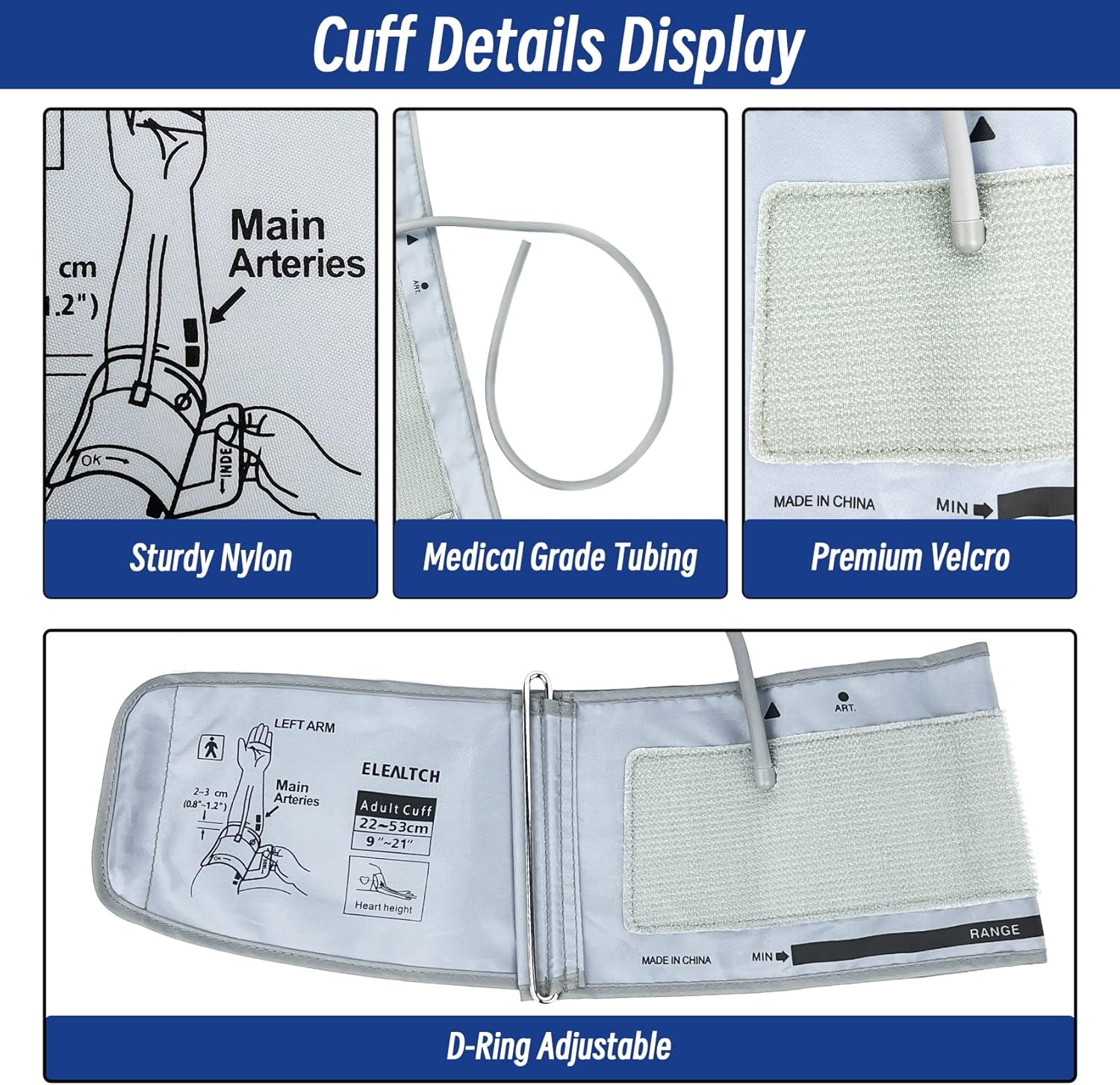 Extra Large Cuff Compatible with Omron 9201d-21201d Inch (22-53 cm) XL Blood Pressure Cuff for Adults ARM BP Replacement Cuff for Large ARM, Gray
