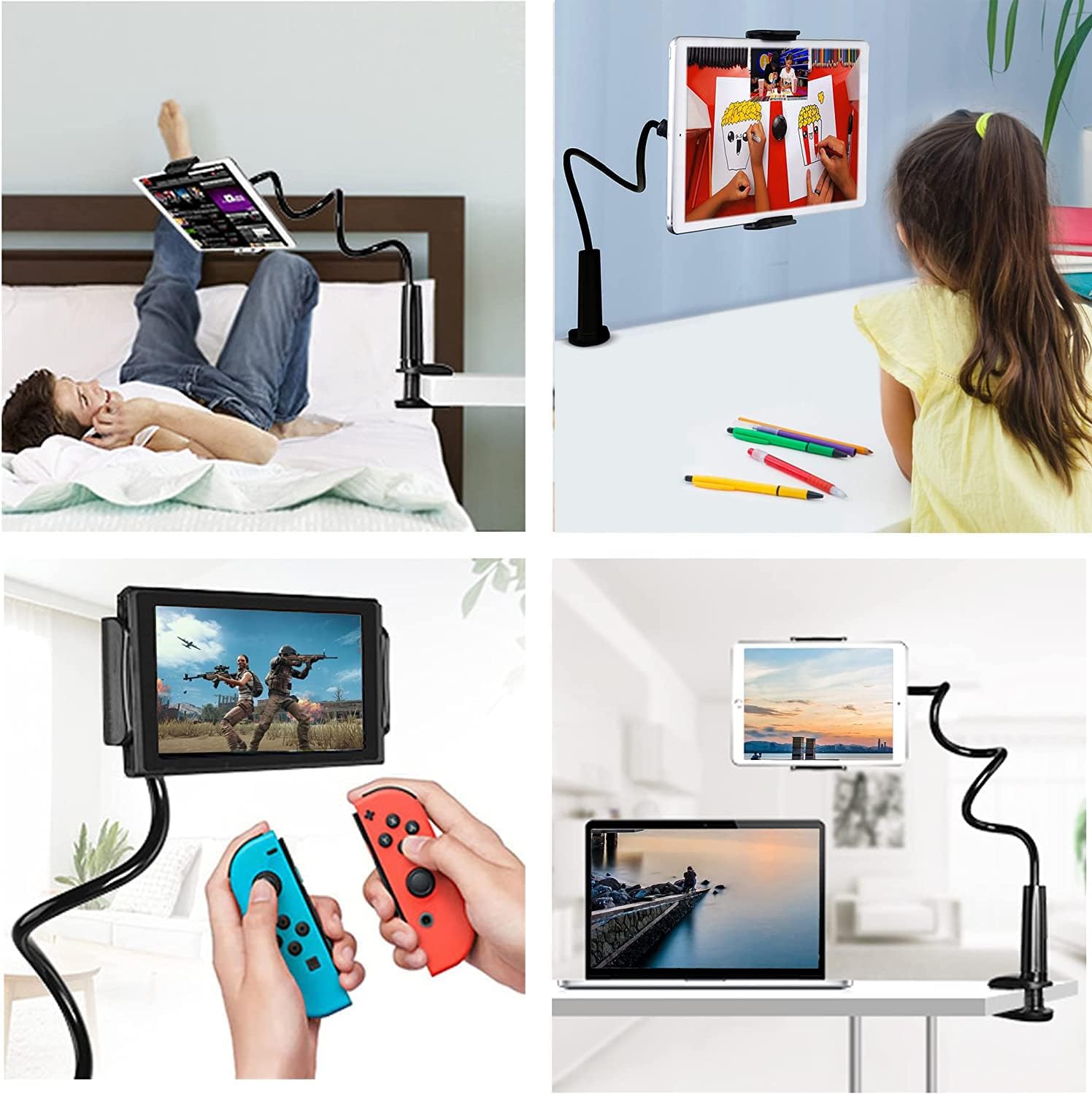 Gooseneck Tablet Holder, Tablet Stand for Bed Gooseneck Mount Flexible Arm 360 Clamp