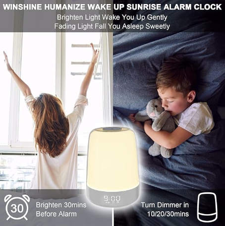 Touch Wake Up Night Light with Sunrise Simulation Alarm Clock, 3 Ways Dimmable Warm White Bedside Lamp for Kid Bedrooms RGB Ambient Table Nightstand Light,Sleep Aid Snooze Timer Mode