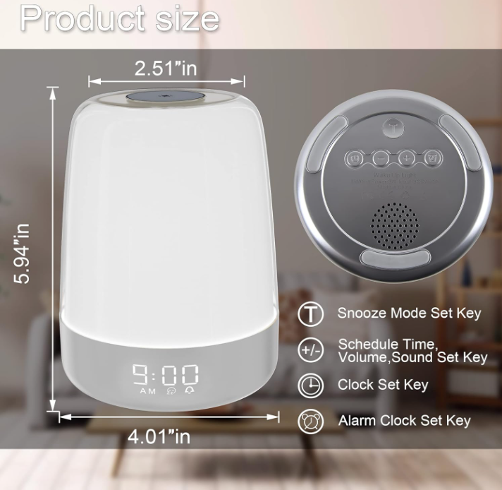 Touch Wake Up Night Light with Sunrise Simulation Alarm Clock, 3 Ways Dimmable Warm White Bedside Lamp for Kid Bedrooms RGB Ambient Table Nightstand Light,Sleep Aid Snooze Timer Mode