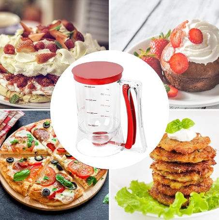 800 ML Batter separator Cupcakes Pancakes Cookie Cake Waffles Batter Dispenser cookie separator batter Cream Speratator Cup Measuring Baking Tools (red)