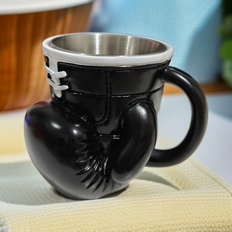 Boxing Glove Mug 200ml | Creative Stainless Steel Coffee Mug Gift - Boxing Theme Fun Water Cup, Gym Desk Decor（Black）