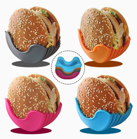 4Pcs Retractable Burger Fixed Box Adjustable Hamburger Holders Reusable Washable Retractable Hamburger Clip Silicone Rack Holder Burger Box