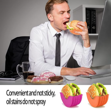 4Pcs Retractable Burger Fixed Box Adjustable Hamburger Holders Reusable Washable Retractable Hamburger Clip Silicone Rack Holder Burger Box