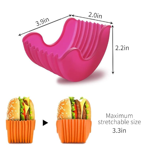 4Pcs Retractable Burger Fixed Box Adjustable Hamburger Holders Reusable Washable Retractable Hamburger Clip Silicone Rack Holder Burger Box