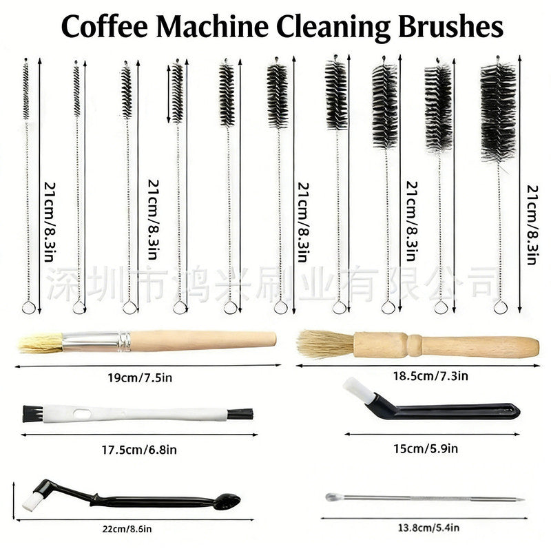 Professional Coffee Machine Cleaning Brush Set | 6-Piece Multi-functional Tool Kit | Includes Dosing Needle / Bent Cleaning Brush / Flat Cleaning Brush / Wooden Handle Cleaning Brush / Metal Handle Cleaning Brush / Bent Brush with Spoon | Suitable for dee