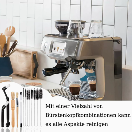 Professional Coffee Machine Cleaning Brush Set | 10-Piece Multifunctional Tool Kit | Includes Long-Handled Spring Brush, Wooden Handle Brush, Cleaning Needle, and Bent Nozzle Brush | Suitable for Deep Cleaning of Coffee Machines, Grinders, and Brewing Hea