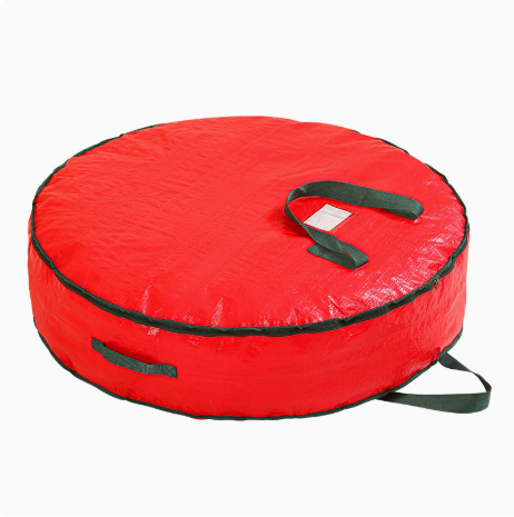 Christmas Wreath Storage Container 24 Inch - Wreath Bag for Artificial Wreaths Box - Dual Zippered Wreaths Storage Bag with Strong Durable Handles - Red