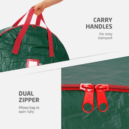 Christmas Wreath Storage Container 36 Inch - Wreath Bag for Artificial Wreaths Box - Dual Zippered Wreaths Storage Bag with Strong Durable Handles - Green