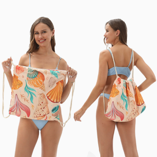 2-in-1 Foldable Beach Towel Backpack – Printed Bath Towel with Built-in Storage, Convertible Beach Mat & Carry Bag, Absorbent for Pool, Camping, Yoga and Travel