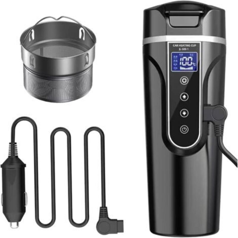 Car Kettle, 12V/24V Car Electric Kettle Heated Water Cup For Car/Truck/Travel, Portable Car Electric Kettle With Lcd