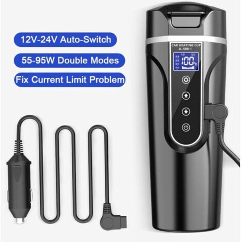 Car Kettle, 12V/24V Car Electric Kettle Heated Water Cup For Car/Truck/Travel, Portable Car Electric Kettle With Lcd